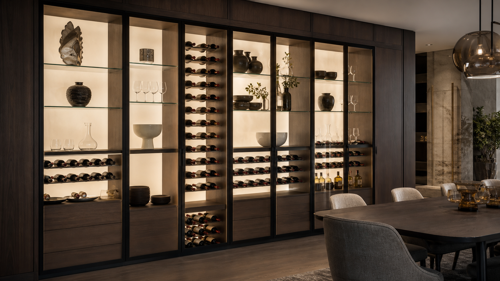 Built-in wine display cabinet with a light guide panel