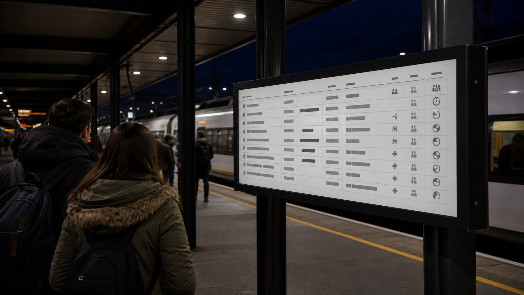 A railway e-paper passenger information display using a front light